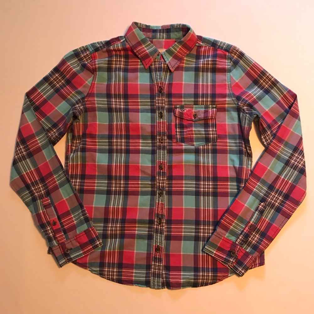Hollister Button Front Plaid Womens Blouse Size M